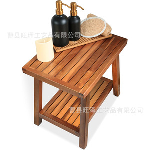 Wangze Teak Bathroom Stool Double Layer <b>Storage</b> Solid Wood Foldable Foot <b>Bath</b> Seat For Bathtub Area - Product Image 4