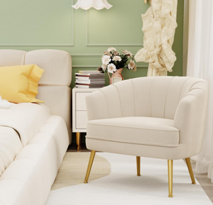 Sillón de terciopelo capitoné con otomana, sofá individual tapizado para sala de estar, dormitorio, oficina, ocio, hogar, comedor, muebles - Product Image 1
