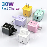 Chargeur mural double port 30W Macaron pour téléphone, charge rapide QC3.0 PD, adaptateur multi-prises coloré, vente en gros, stock en vrac