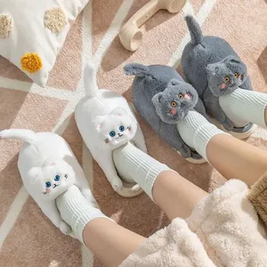 Chaussures en coton en peluche pour chat, vente en gros, automne et hiver, pantoufles d'intérieur pour couple, pantoufles chaudes et mignonnes pour dames - Product Image 3