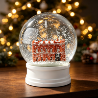 Boule de neige en résine cristalline, bâtiment en briques rouges, boule d'eau en verre, décoration de bureau, paysage miniature de Noël, ornement de table