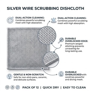 Chiffon de nettoyage réutilisable en microfibre de polyamide écologique, carré, argenté, <span class=keywords><strong>lavable</strong></span>, de qualité supérieure, pour l'entretien quotidien de la cuisine domestique - Product Image 4