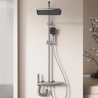 Ensemble de douche mural gris anthracite avec affichage numérique, contrôle par touches piano, 4 modes de jet et éclairage d'ambiance LED