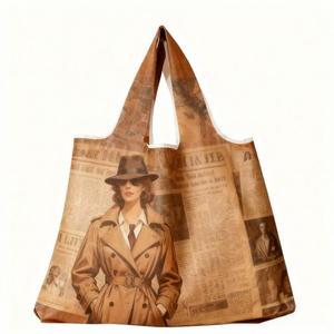 Sac fourre-tout en polyester avec collage <span class=keywords><strong>de</strong></span> journaux vintage, imprimé <span class=keywords><strong>agence</strong></span> <span class=keywords><strong>de</strong></span> détectives rétro, sac <span class=keywords><strong>de</strong></span> courses esthétique grande capacité à ouverture supérieure - Product Image 1