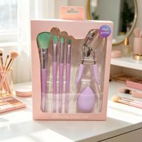 Set Kuas Makeup Wajah 6-in-1 Hybrid: Concealer, Blush, Eyeshadow, Penjepit Bulu Mata, Spons Kecantikan & Puff Bedak Tabur