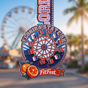 Medallas Personalizadas Giratorias de Metal Plateado con Esmalte, Aleación de Zinc, Diseño de Logotipo en Movimiento Tipo Rueda de la Fortuna, para Maratón, Carrera de 5k - Product Image 1