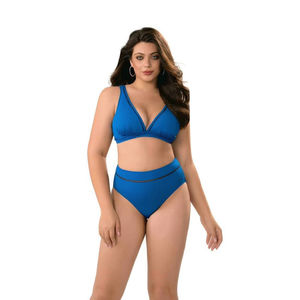 Costume da bagno intero HDJ Plus Size con scollo a V profondo, vita alta, controllo della pancia, tinta unita, per donna BZ77289 - Product Image 1