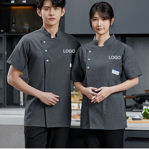 Uniforme de chef unisex, tela de sarga, poliéster/algodón, abrigo y camisa de manga corta con logotipo para el personal del restaurante - Product Image 2