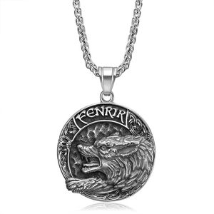 Fenrir Wolf Head <b>Titanium</b> Steel Gold Plated Viking Pendant Necklace For Men - Product Image 5