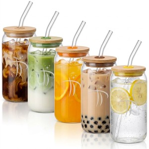 Bicchiere di Lusso Portatile da 16oz 500ml in Vetro con Coperchio, Materiale Senza BPA per Caffè Freddo, Logo Personalizzabile - Product Image 2