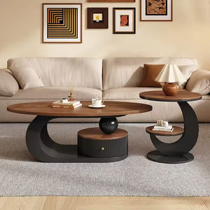 Combinación de mesa de té y café de nogal con estilo crema de lujo moderno para sala de estar pequeña - Product Image 1