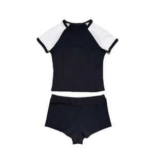 Kadın giyim iki parçalı şort takımı renk blok kırpma üst ve şortlar 2 parça Set kadın rahat kıyafetler 2025 yaz giysileri - Product Image 3