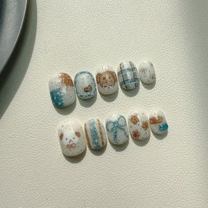 Uñas Postizas de Diseño Moderno Muhaha, Material PMMA Japonés, Color Marrón, Forma Cuadrada Corta, con Pegamento, 10 Piezas - Product Image 6