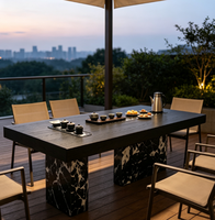 Table à thé moderne de luxe en bois massif 240 cm avec base en marbre noir, bureau de thé pour salon de villa