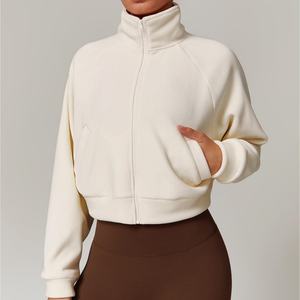 Nouvelle veste de sport pour femme, style européen et américain, avec fermeture éclair, col montant, coupe-vent, doublure polaire, en Spandex/Polyester, idéale pour le yoga, la course et le fitness - Product Image 1
