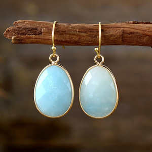 Teardrop Lapis Lazuli Pendant Earrings Gold Plated Zinc Alloy Bezel Setting Fashion Dangle Jewelry Gift - Product Image 5