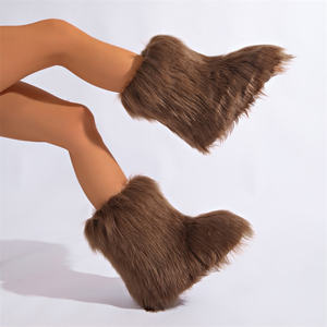 Bottes en fausse fourrure pour femmes Bottes d'hiver moelleuses et chaudes pour la neige mi-<span class=keywords><strong>mollet</strong></span> Bottes de luxe en fourrure Chaussures plates confortables pour l'extérieur - Product Image 6