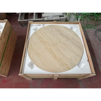 Table basse ronde, plateau en marbre naturel et pieds cylindriques en bois massif, table centrale moderne pour salon