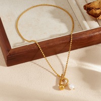 Collier YEHHY en acier inoxydable avec perles d'imitation et fermoir OT français, chaîne à billes rétro pour femme, accessoire de collier ras du cou