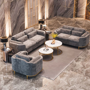 أريكة فاخرة حديثة ذات مقعدين مصنوعة من الإستانلس ستيل والفخار والنسيج المخملي المنجد، مجموعة أرائك كبيرة تناسب أثاث غرف المعيشة - Product Image 5