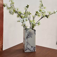 Vase carré en marbre Calacatta Viola naturel, fait main, en pierre massif, pour table à manger, décoration de la maison et des hôtels