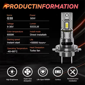 Yufing Kích Thước Nhỏ Tất Cả Trong Một Trực Tiếp Cắm Trong G30 H4 <span class=keywords><strong>LED</strong></span> Đèn Pha Bóng Đèn Ấm Trắng 4300K 30W 3000 Lumen H7 9005 Cho Xe - Product Image 2