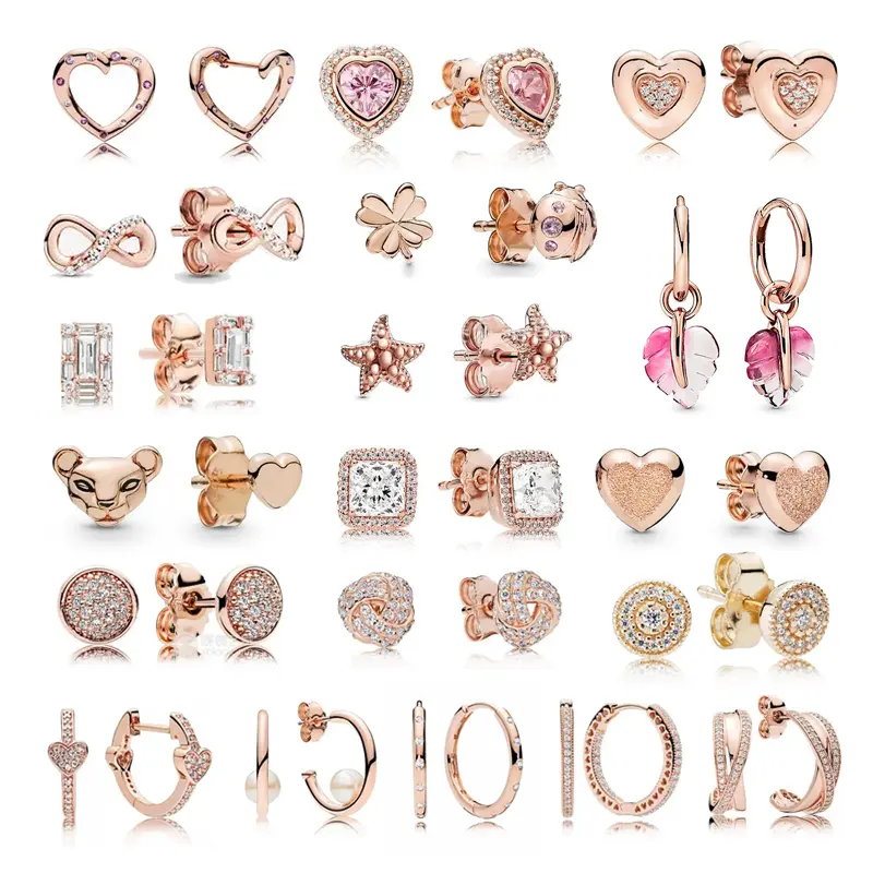 Women's Rose Gold Earrings Pearl Starfish Love Heart Leopard Pattern Beetle Square Zircon Fashion Charm Bridesmaid Wedding Gift