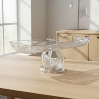 Gegraveerde bladmotief glazen fruitschaal met gedraaide knoopvoet, decoratieve glazen compot schaal voor tafelblad, Ramadan huisdecoratie