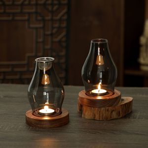 Lampada per Candele e Incenso <span class=keywords><strong>Vintage</strong></span>, Stufa per Aromaterapia Stile Cinese, Portacandele in Vetro Antivento Fatto a Mano con Paralume in Vetro - Product Image 1