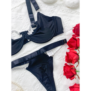 2 pezzi donna Sexy reggiseno trasparente mutandine Bikini Set regolabile OEM all'ingrosso intimo accessori di esportazione - Product Image 2
