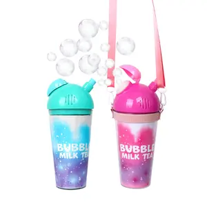 Wholesale Children Plastic Milk Tea Cup Bubble Machine Outdoor Toy Bubble Blower Kids Toys Music And Light