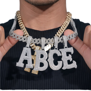 Collar con Colgante de Letra ABCE en Plata 925 para Hombre, con Micro Incrustaciones de Diamantes de Imitación, Cadena Figaro, Estilo Hiphop, para Uso Diario - Product Image 1