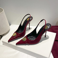 Nouvelles sandales à talons très hauts et bout pointu pour femme 2026, en cuir verni multicolore, à talon bas, avec boucle métallique, dos nu, polyvalentes