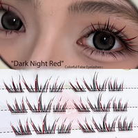 HERORANGE Cils individuels en fibres synthétiques imitation vison, rouge minuit, 10 mm, mélange, naturels, transparents, faciles à poser, pour débutants, boîte personnalisée