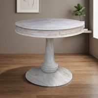 Table à manger ronde contemporaine faite à la main, réglable en hauteur, finition antique, base en bois massif, meubles pour la salle à manger