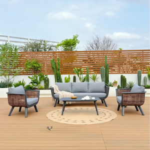 طقم كنب خارجي عصري ومتين من الألومنيوم مع وسائد مقاومة للماء وراتان بولي إيثيلين مقاوم للأشعة فوق البنفسجية - Product Image 1