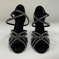 Chaussures de danse latine en satin avec strass pour femmes, semelle en daim, talon haut de 9 cm, sandales pour salsa, tango, danse de salon