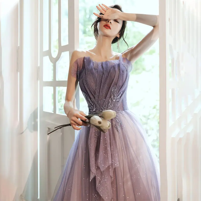 Luxury Sleeveless Mesh Ruffled Prom Dresses A-Line Floor Length Polyester Elegant women Prom Dresses drop shipping