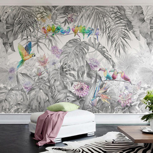 Sud-est asiatique forêt tropicale humide fleurs, oiseaux, plantes vertes papier peint salon <span class=keywords><strong>Tv</strong></span> fond mur papier peint - Product Image 4
