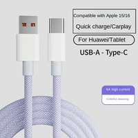 Kabel Pengisian Daya 66W Super Cepat CarPlay USB-A ke Type-C 1.5m dengan Selubung Anyaman untuk iPhone 15/16