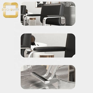 Mobili da salone regolabili per rettangolo tinta unita a tenuta stagna in metallo rotante sedia da barbiere con solido pannello posteriore e poggiapiedi - Product Image 2