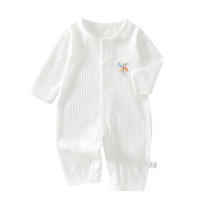 Mameluco de Bebé de Algodón Puro, Manga Larga, Ropa Delgada de Verano, Unisex, Body para Recién Nacido con Etiqueta de Tela Tejida - Product Image 5
