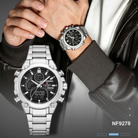 NAVIFORCE 9278 Montre numérique de luxe à double fuseau horaire avec bracelet en acier inoxydable, fabricants de montres LED en Chine, commerce