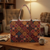 Sac fourre-tout élégant en feutre, imprimé floral géométrique vintage, grande capacité, réutilisable, polyvalent, idéal pour le shopping et les cadeaux
