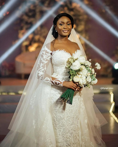 Vestido de Novia Mumuleo Design con Cuentas Brillantes y Apliques Árabes Aso Ebi para Novia 2024, Vestidos de Novia de Manga Larga con Falda Extraíble - Product Image 3
