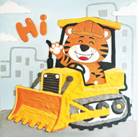 Tiger Bulldozer Squish Clay Art - Décoration murale en argile de véhicule de construction de dessin animé, faite à la main, pour enfants
