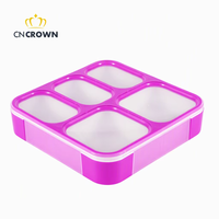 Boîte à lunch scolaire multifonctionnelle à 5 compartiments carrés, sans BPA, étanche, 1240 ml, avec couvercle en plastique