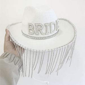 Bachelorette Party Bridal Shower Gifts Bling Diamond Fringe Cowboy <b>Hat</b> Handmade and Custom <b>Bride</b> Rhinestone <b>Cowgirl</b> <b>Hats</b> - Product Image 3