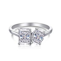 À la mode Double Pierre 925 Bague Cubique Zircone 8A Diamant Bague De Fiançailles De Mariage Toi Et Moi Bijoux De Mode En Argent Sterling