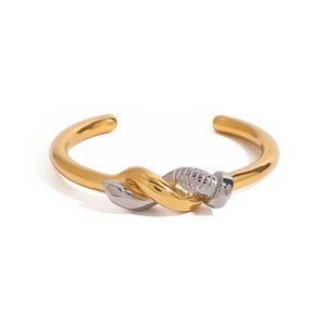 J&D 고광택 스테인리스 스틸 18K PVD 골드 도금 뱅글 링 세트 투톤 네일 트위스트 커프 뱅글 - Product Image 1